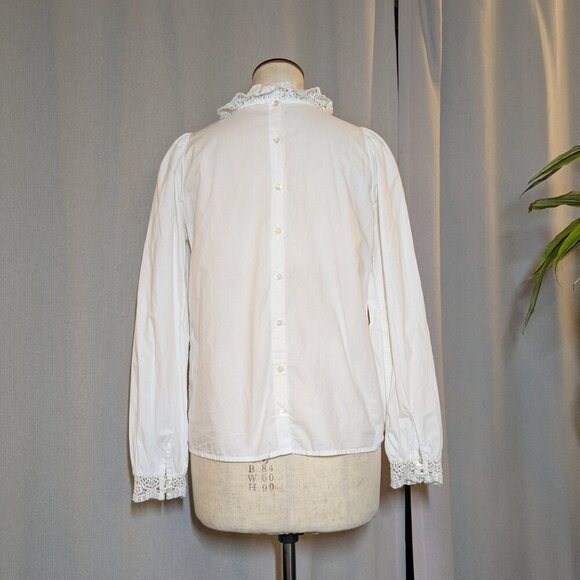 Sezane Laurianne Blouse White Long Sleeve Cotton Embroidered Top Size 34 US 2 - Picture 5 of 10